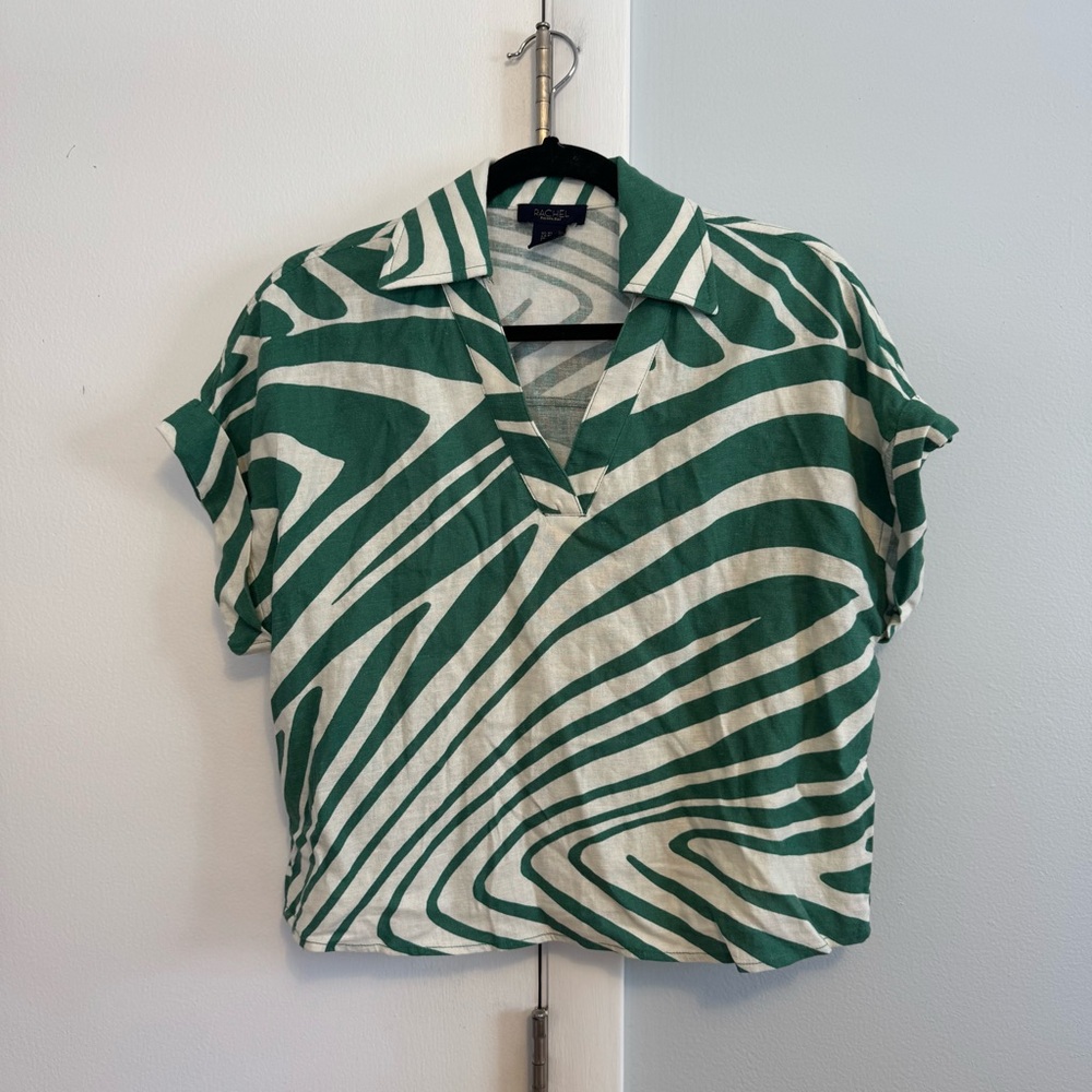 Rachel Roy Green linen blend top